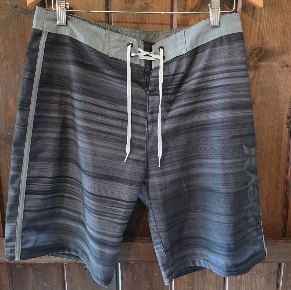 Men's Gray Striped Swim Shorts